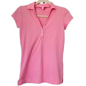 Lilly Pulitzer • Polo Shirt • Solid Pink 100% Pima Cotton • Thin Lightweight Top